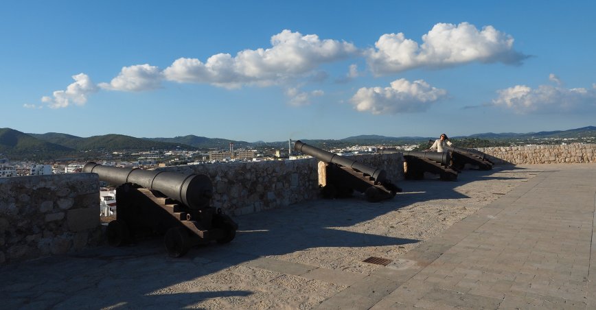 Cannons in Dalt Vila, Ibiza old town. Cultural Ibiza.